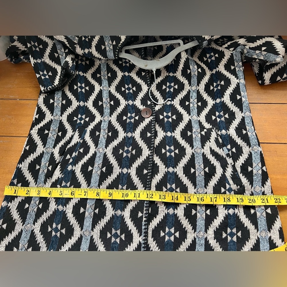Anama Southwestern Geometric Tapestry Coat Blue Black Woven Jacket NWT Size M - Picture 17 of 17